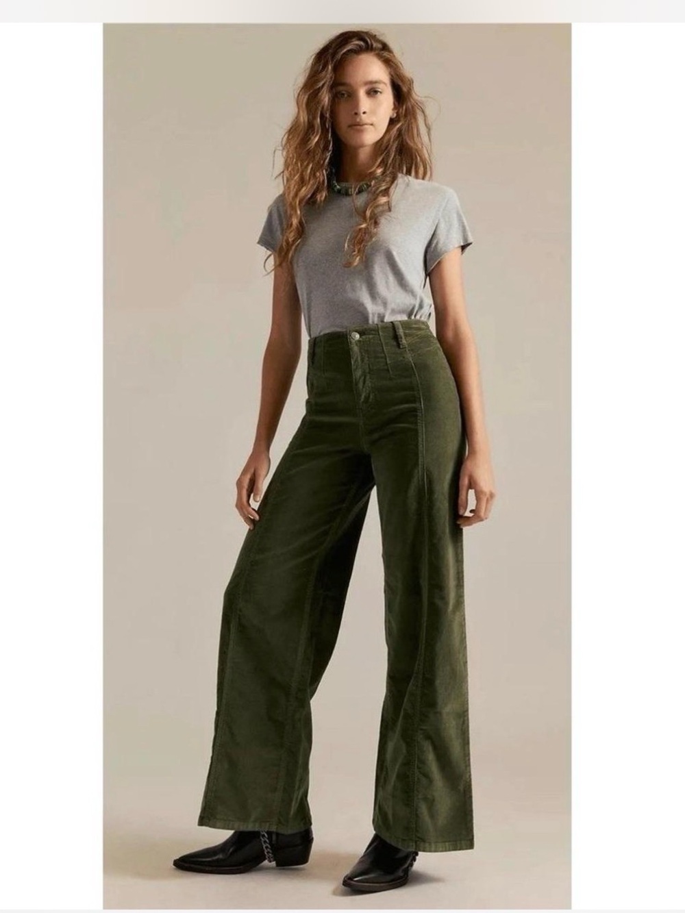 NWT We The Free High-Rise Wide Leg Corduroy Pants - Olive size 28